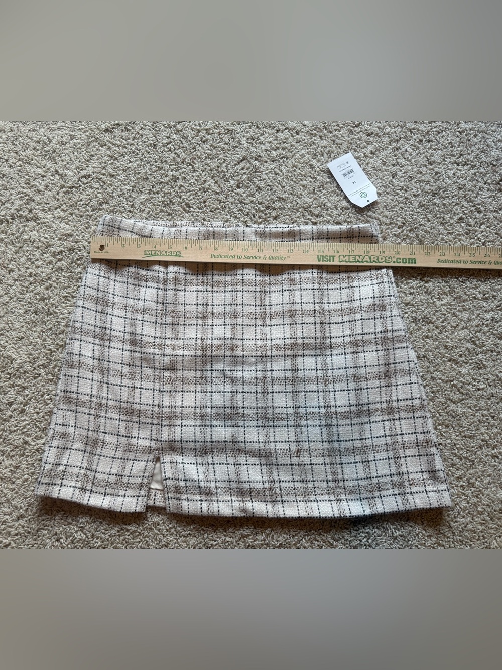 Time and Tru White and Brown Plaid Mini Skirt